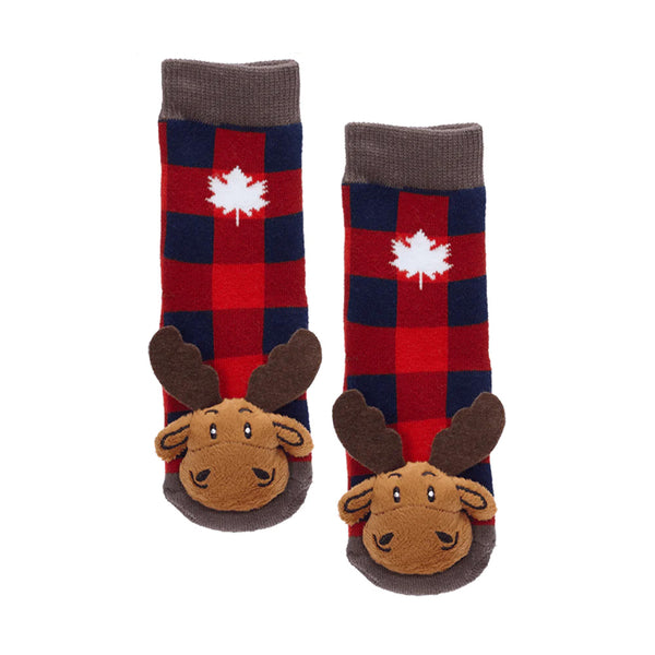 Messy Moose Socks, Plaid Moose with Maple Leaf, 6 Pack
