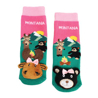 Messy Moose Socks, Baby Socks Montana Campfire Pink, 6 Pack