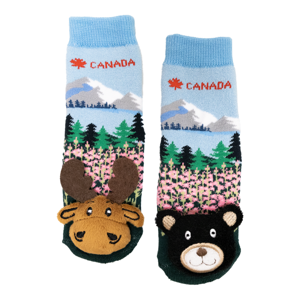 Messy Moose Socks, Baby Socks Canada Flower Mountains Socks, 6 Pack